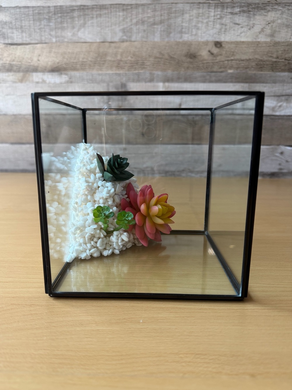 Bambeco 6" Square Glass Terrarium Faux Succulent Planter Home Decor